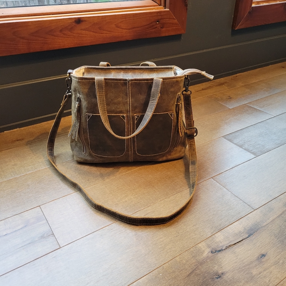 Myra genuine leather satchel bag with removable crossbody strap